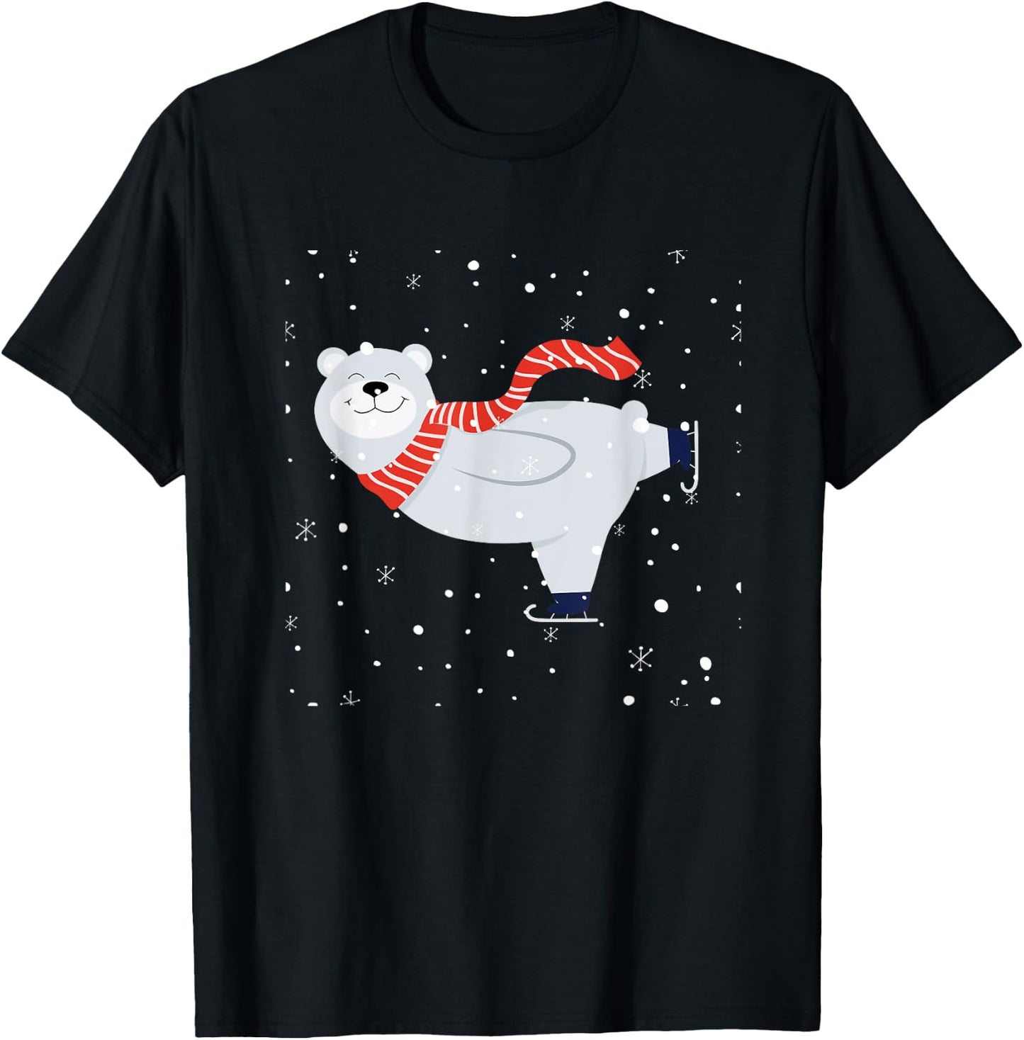 Polar Bear Ice Skating T shirt Funny Christmas Bear Lovers T-Shirt - T-Shirt | Black