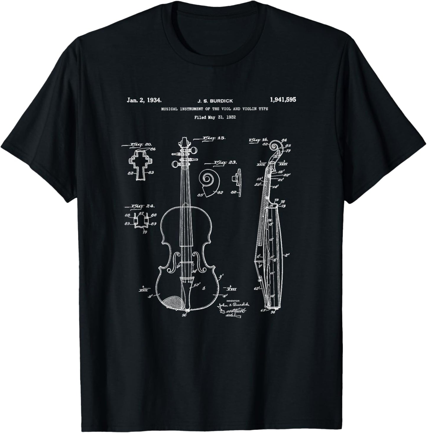 Vintage Patent Print 1932 Violin Player T-Shirt - T-Shirt | Black