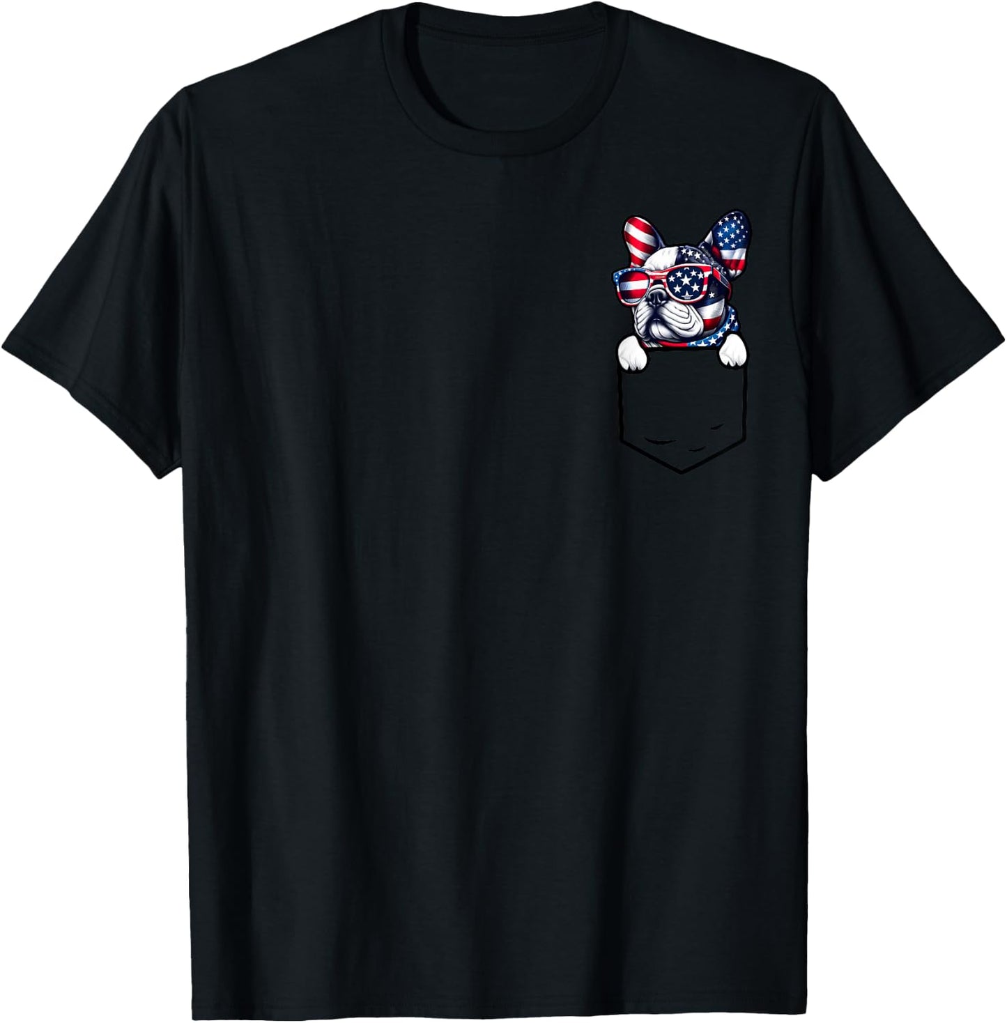 French Bulldog Pocket Frenchie American USA 4th Of July Dog T-Shirt - T-Shirt | Black
