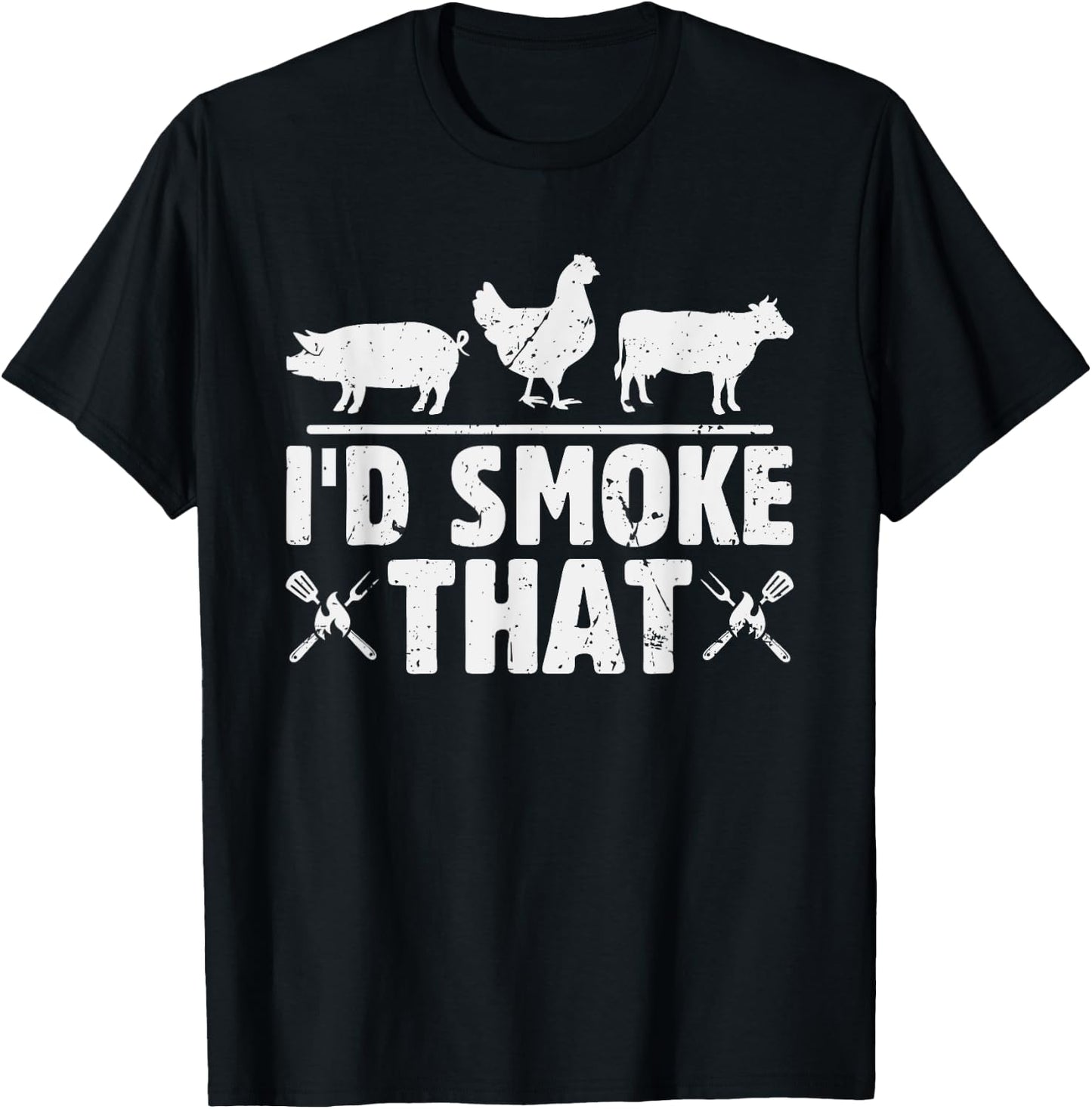 Funny Retro BBQ Party Smoker Chef Dad I'd Smoke That T-Shirt - T-Shirt | Black