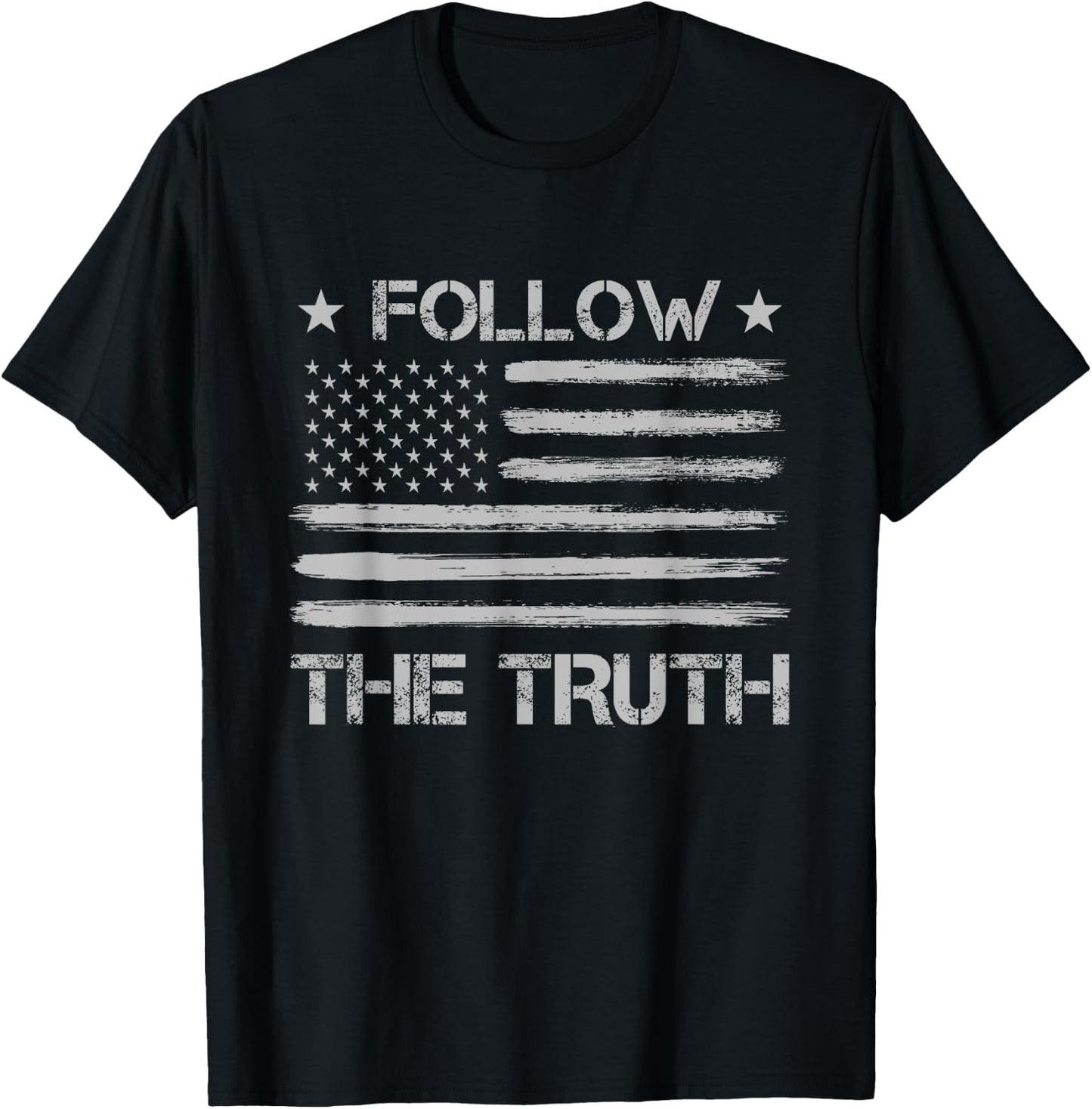 Follow the Truth Social Distressed US Flag Donald Trump T-Shirt - T-Shirt | Black
