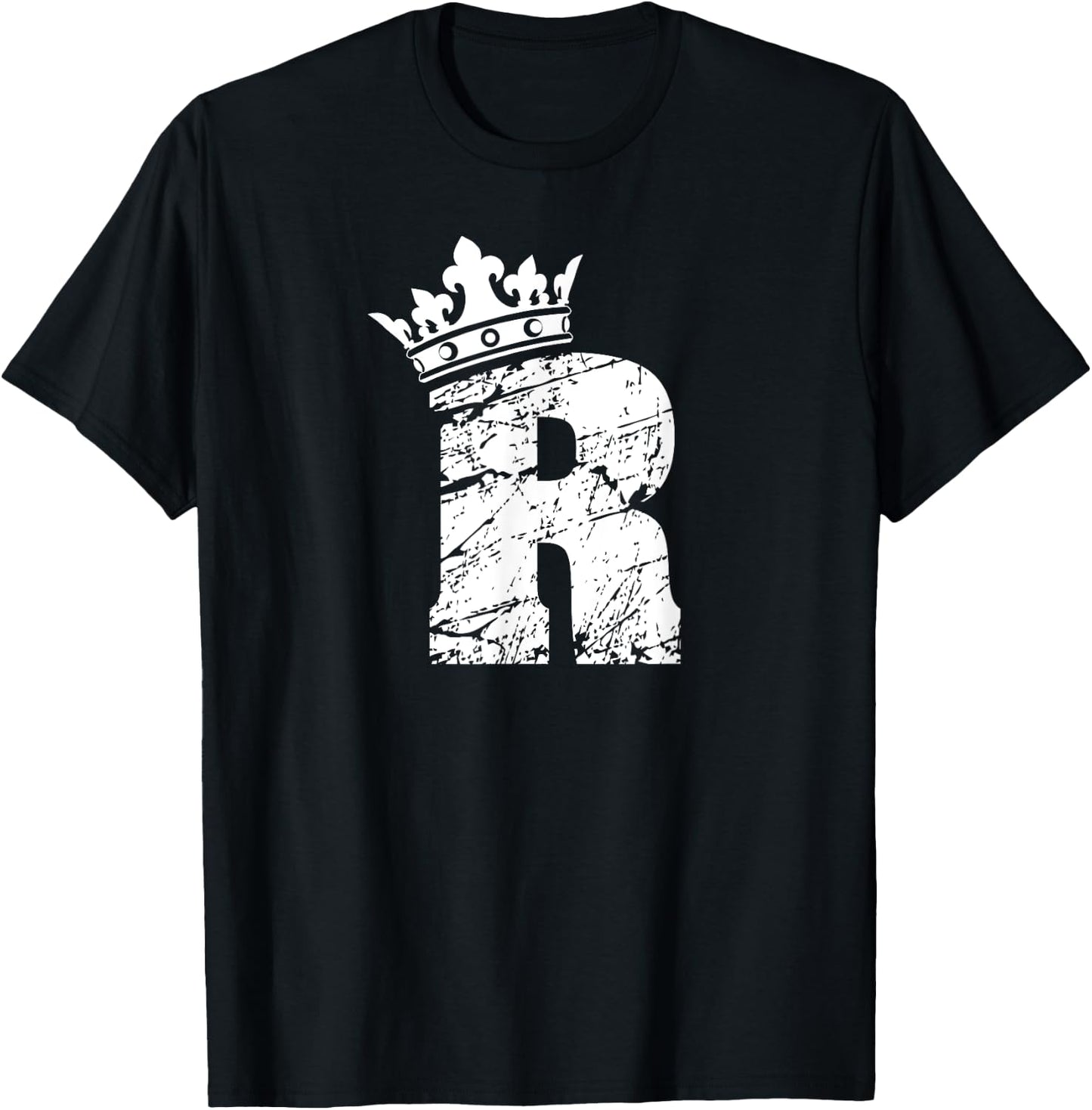 Alphabet T Shirt- Initial Letter R And King Queen Crown T-Shirt - T-Shirt | Black