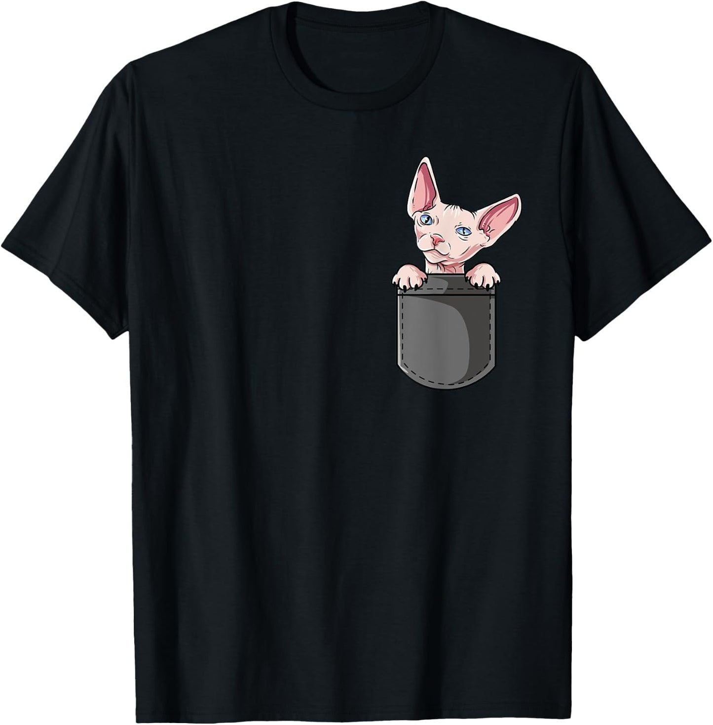 Cute Hairless Cat Design - Pocket Sphynx T-Shirt - T-Shirt | Black