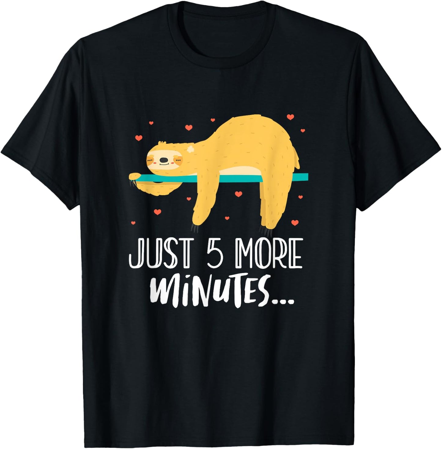Just 5 More Minutes Tree Sloth Lazy Sleeping T-Shirt - T-Shirt | Black