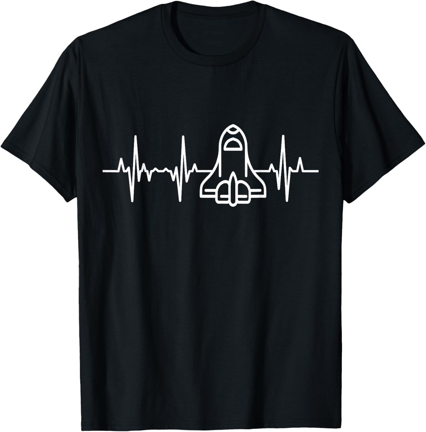 Space Rocket Heartbeat Space Enthusiast ECG T-Shirt - T-Shirt | Black