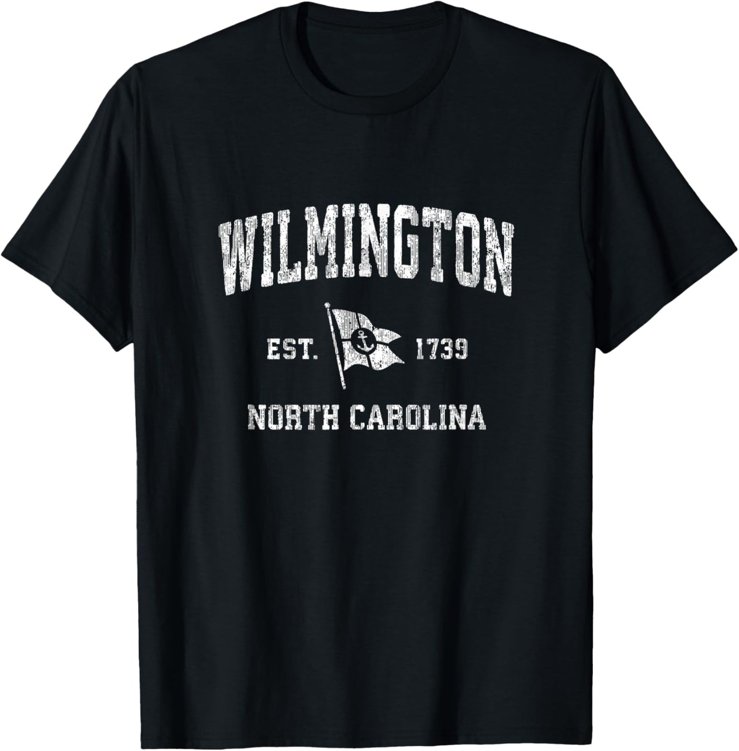 Wilmington North Carolina NC Vintage Boat Anchor Flag T-Shirt - T-Shirt | Black