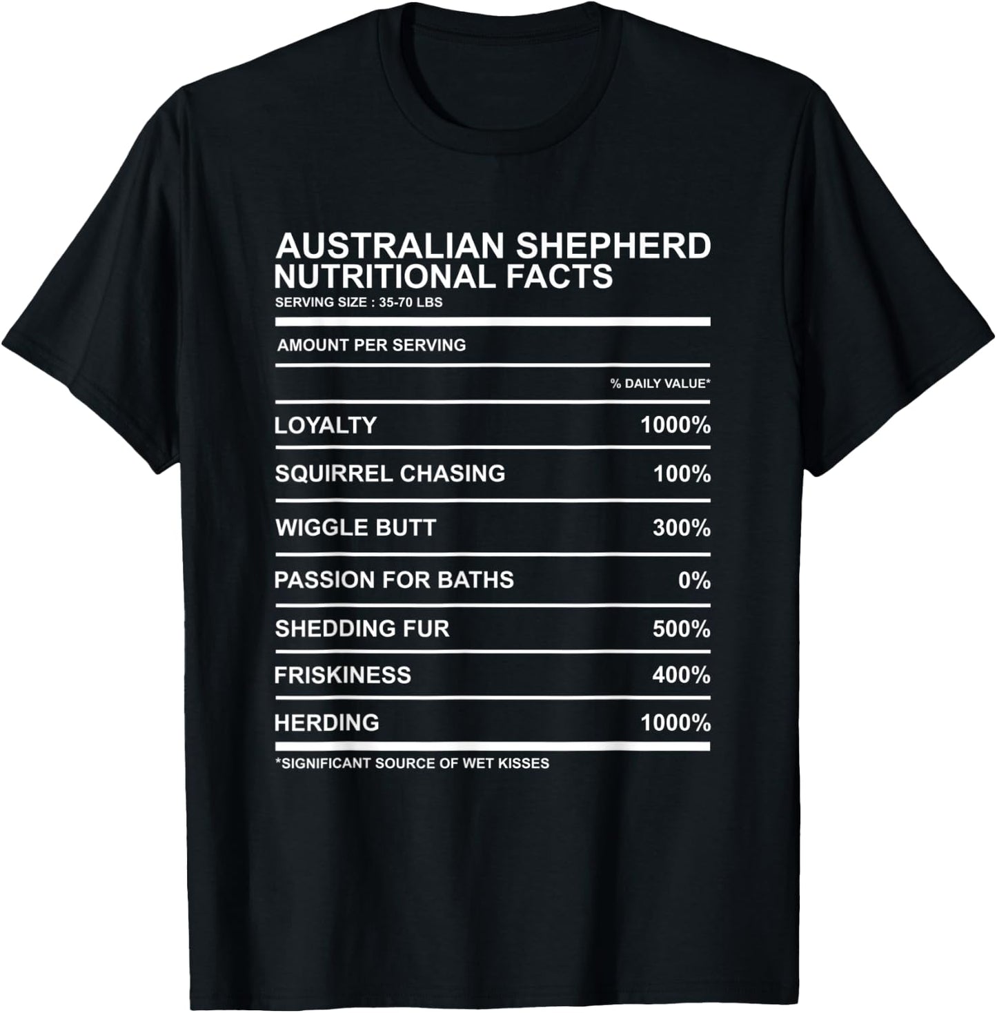 Australian Shepherd Nutritional Facts Wiggle Butt Aussie T-Shirt - T-Shirt | Black