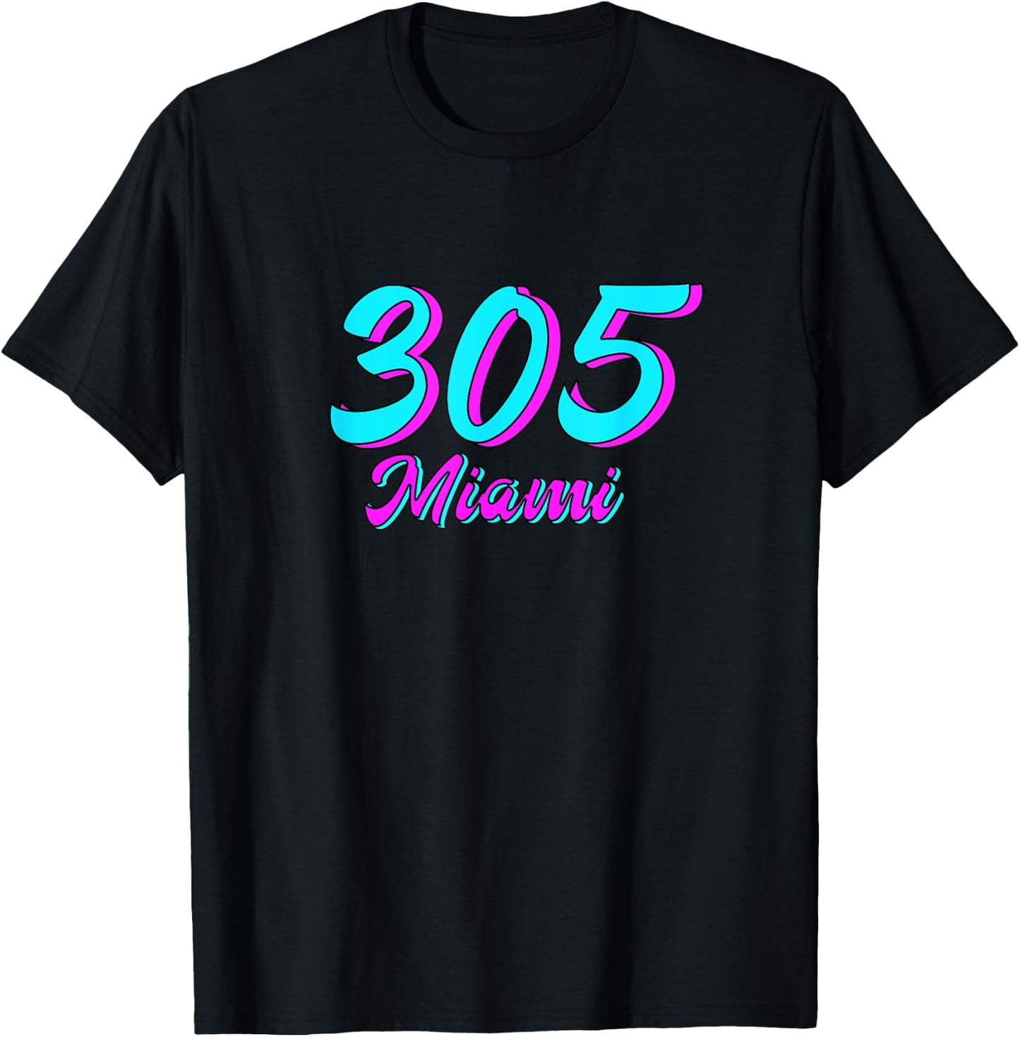 Miami Spring Break 305 Style Pink Aqua Blue Dade County T-Shirt - T-Shirt | Black