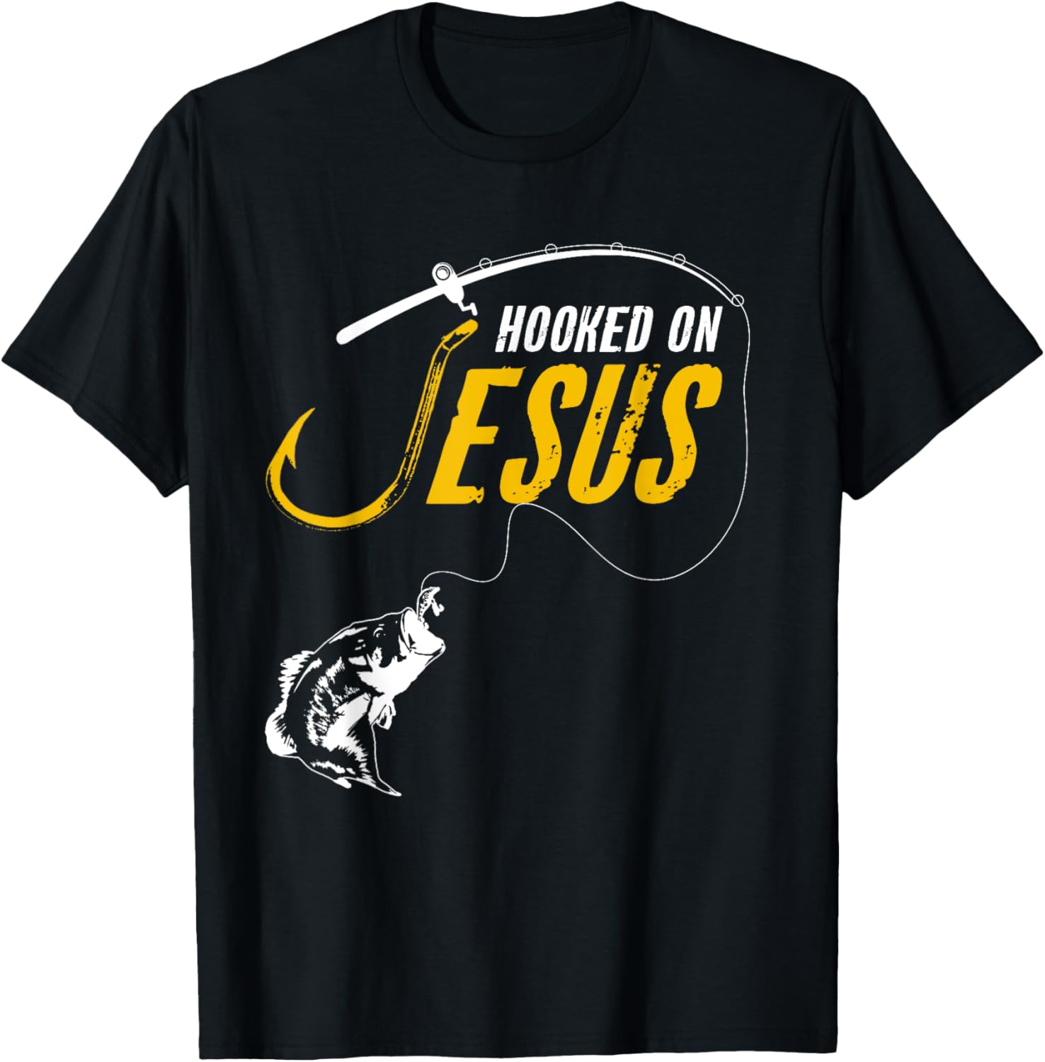 Hooked on Jesus Funny Christian Fishing T-Shirt - T-Shirt | Black