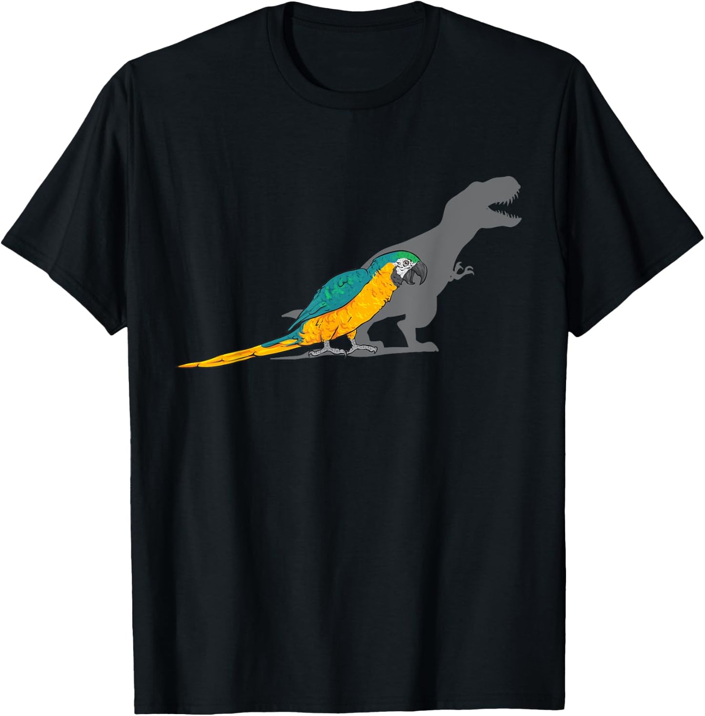 Macaw Parrot T-Rex Dinosaur Blue And Yellow Macaw T-Shirt - T-Shirt | Black
