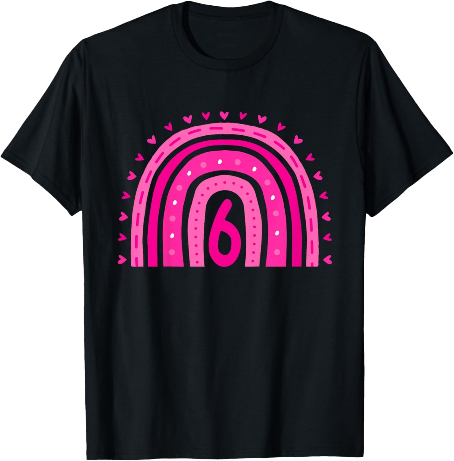 Kids Girl's Birthday Six 6 Years Old 6th Birthday Pink Rainbow T-Shirt - T-Shirt | Black