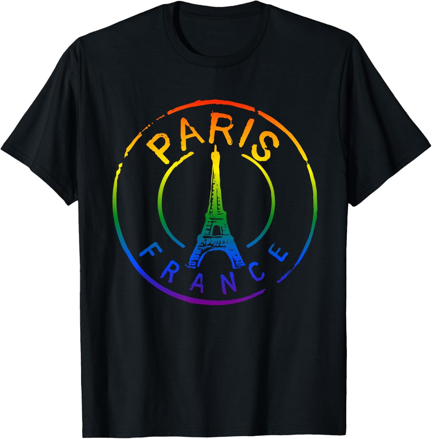 LGBT Rainbow Flag Color France French FR Paris Eiffel Tower T-Shirt - T-Shirt | Black
