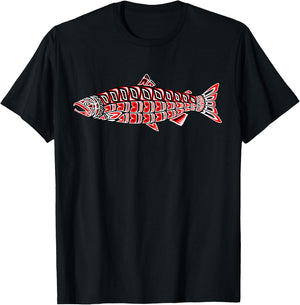 Salmon Native American Indian Pacific Northwest Coast Coho T-Shirt - T-Shirt | Black