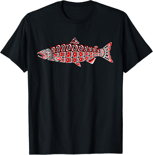 Salmon Native American Indian Pacific Northwest Coast Coho T-Shirt - T-Shirt | Black