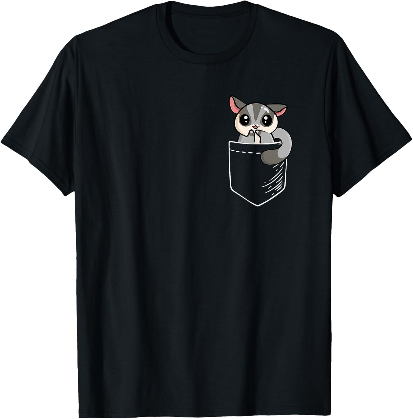 Kids Girls Cute Kawaii Pocket Sugar Glider Lover T-Shirt - T-Shirt | Black