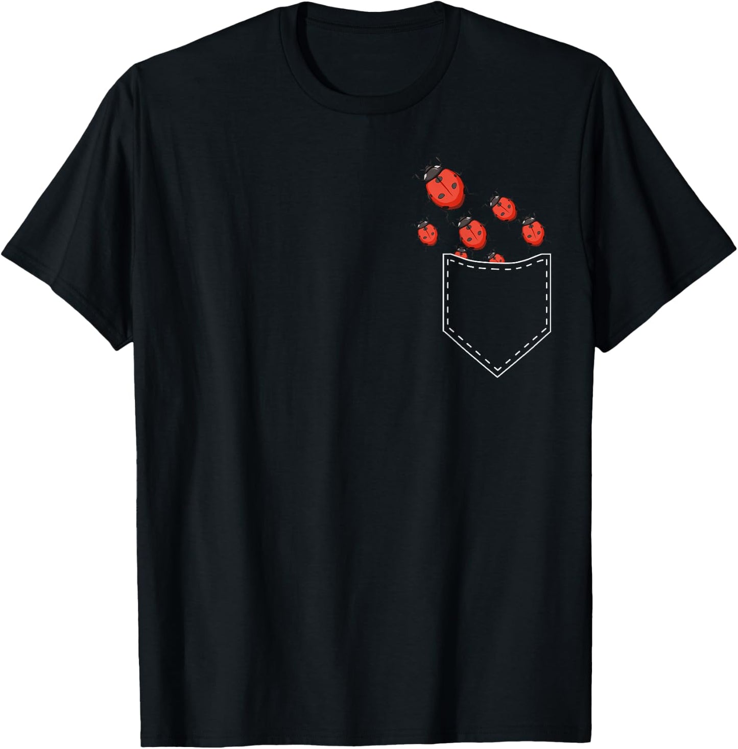 Cute Ladybugs in Pocket Funny Vintage Pop Art Ladybug Lover T-Shirt - T-Shirt | Black