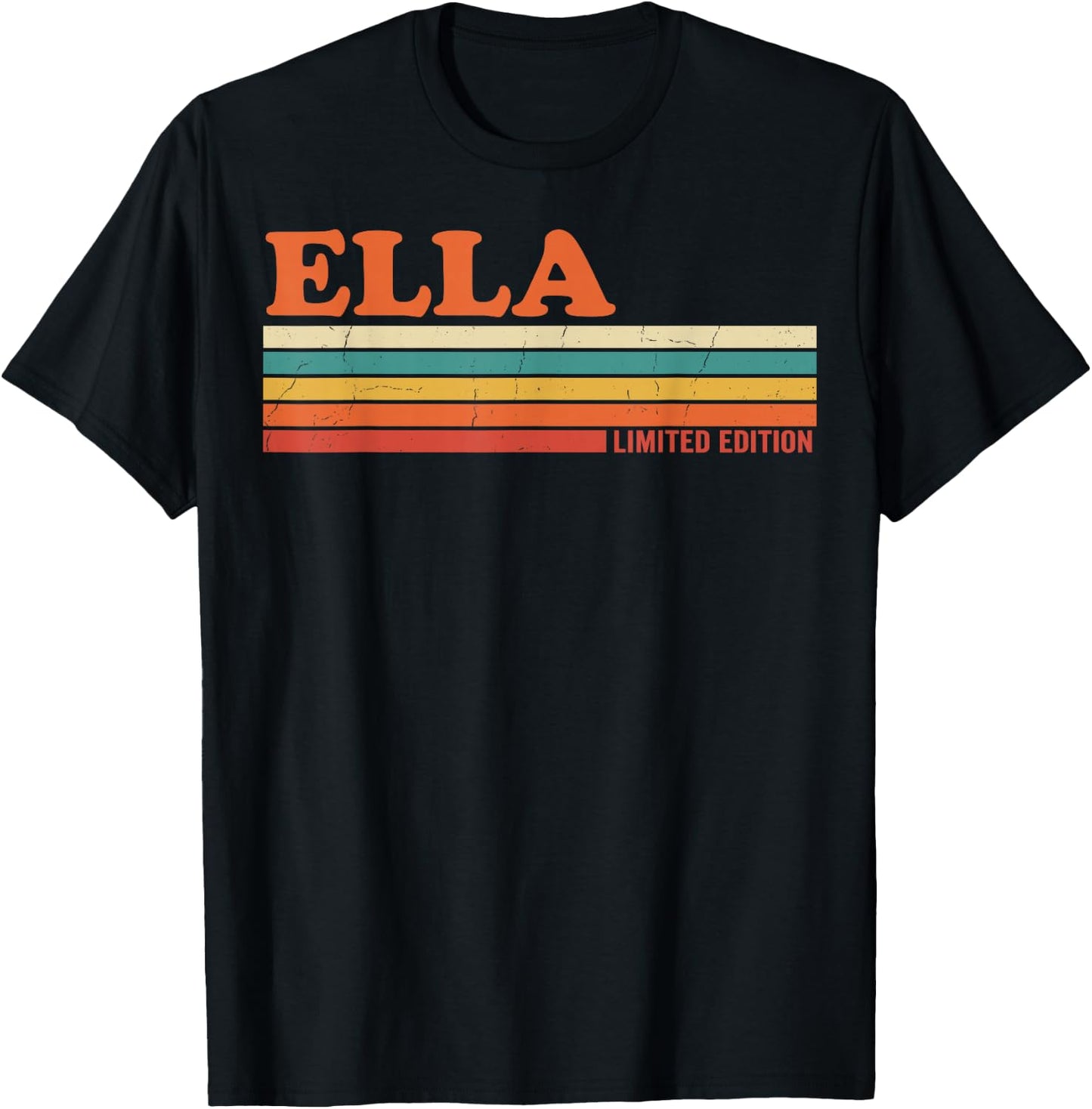 Ella Retro Personalized First Name Vintage Stripes T-Shirt - T-Shirt | Black