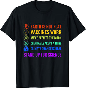 Earth is Not Flat Vaccines Work Moon science T-Shirt - T-Shirt | Black