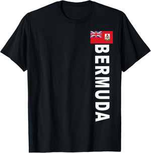 Sports-Style Left-Side Text and Flag of Bermuda T-Shirt - T-Shirt | Black