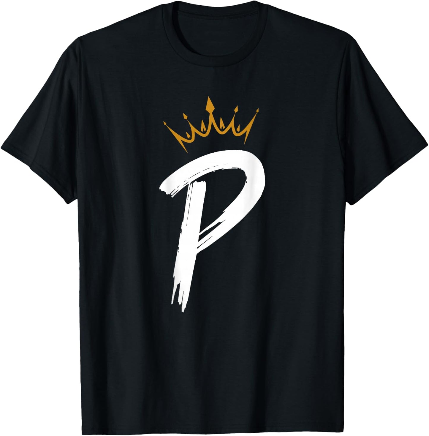 Queen King Letter P - BACKSIDE Letter With Crown Alphabet T-Shirt - T-Shirt | Black