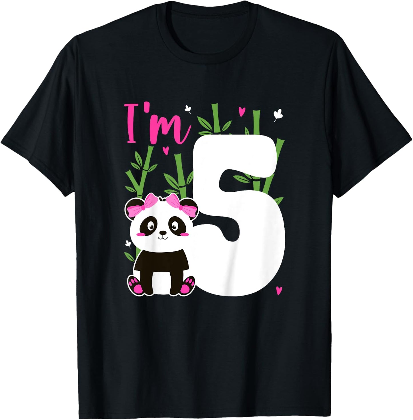 Kids 5th Panda Birthday 5 Year Old Girl Panda Bear Birthday T-Shirt - T-Shirt | Black