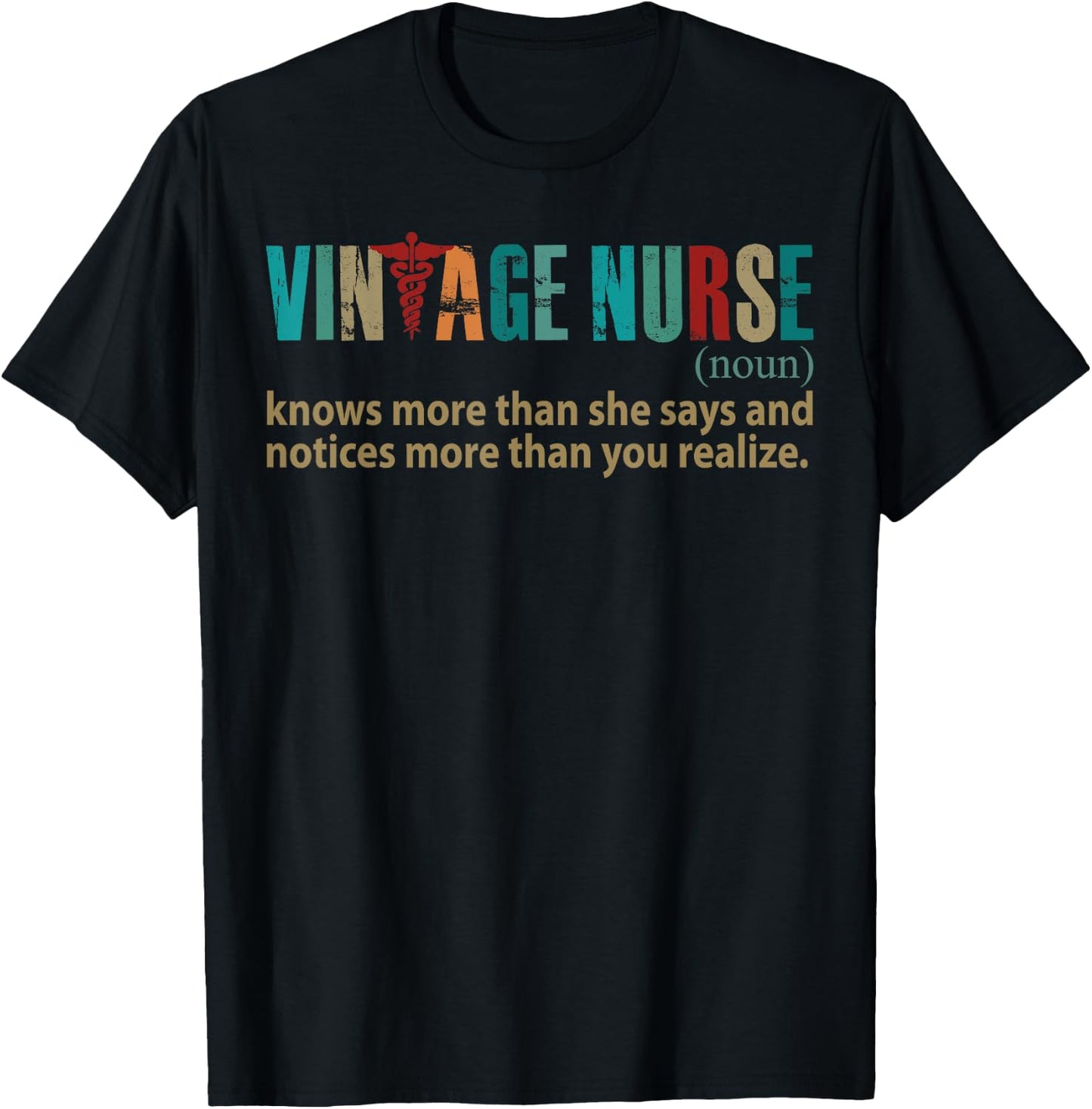 Vintage Nurse Knows More Than She Says Noun funny definition T-Shirt - T-Shirt | Black