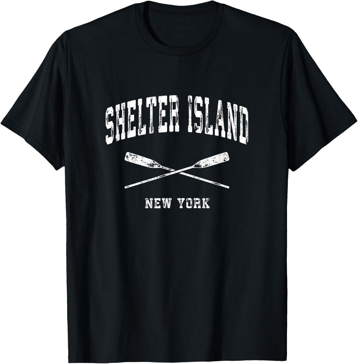 Shelter Island New York Vintage Nautical Crossed Oars T-Shirt - T-Shirt | Black