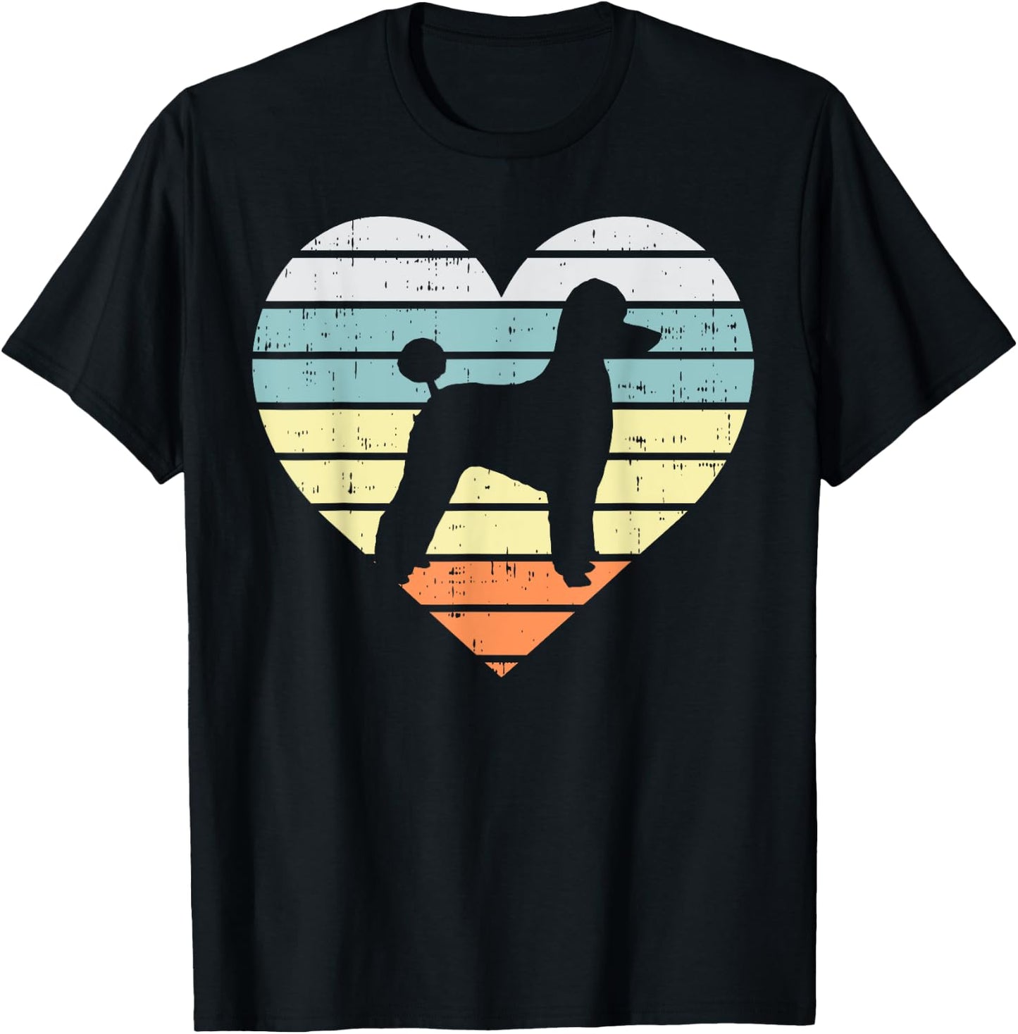 Poodle Silhouette Heart Sunset Retro Dog Lover Owner Gift T-Shirt - T-Shirt | Black