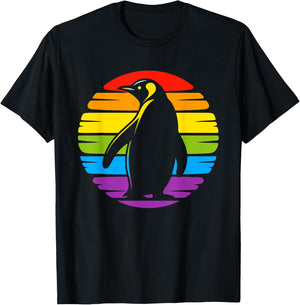 LGBTQ Penguin Lovers Costume Women Retro Penguin Rainbow LGBT Lesbian Gay Pride Penguin T-Shirt - T-Shirt | Black