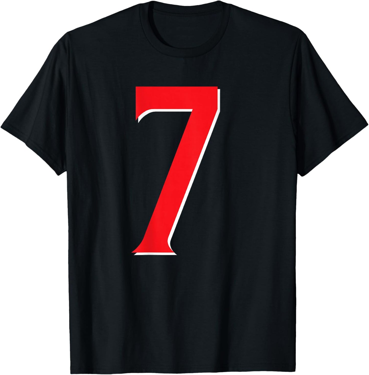 #7 Jersey Uniform Varsity Sports Number Red, 7th Birthday T-Shirt - T-Shirt | Black