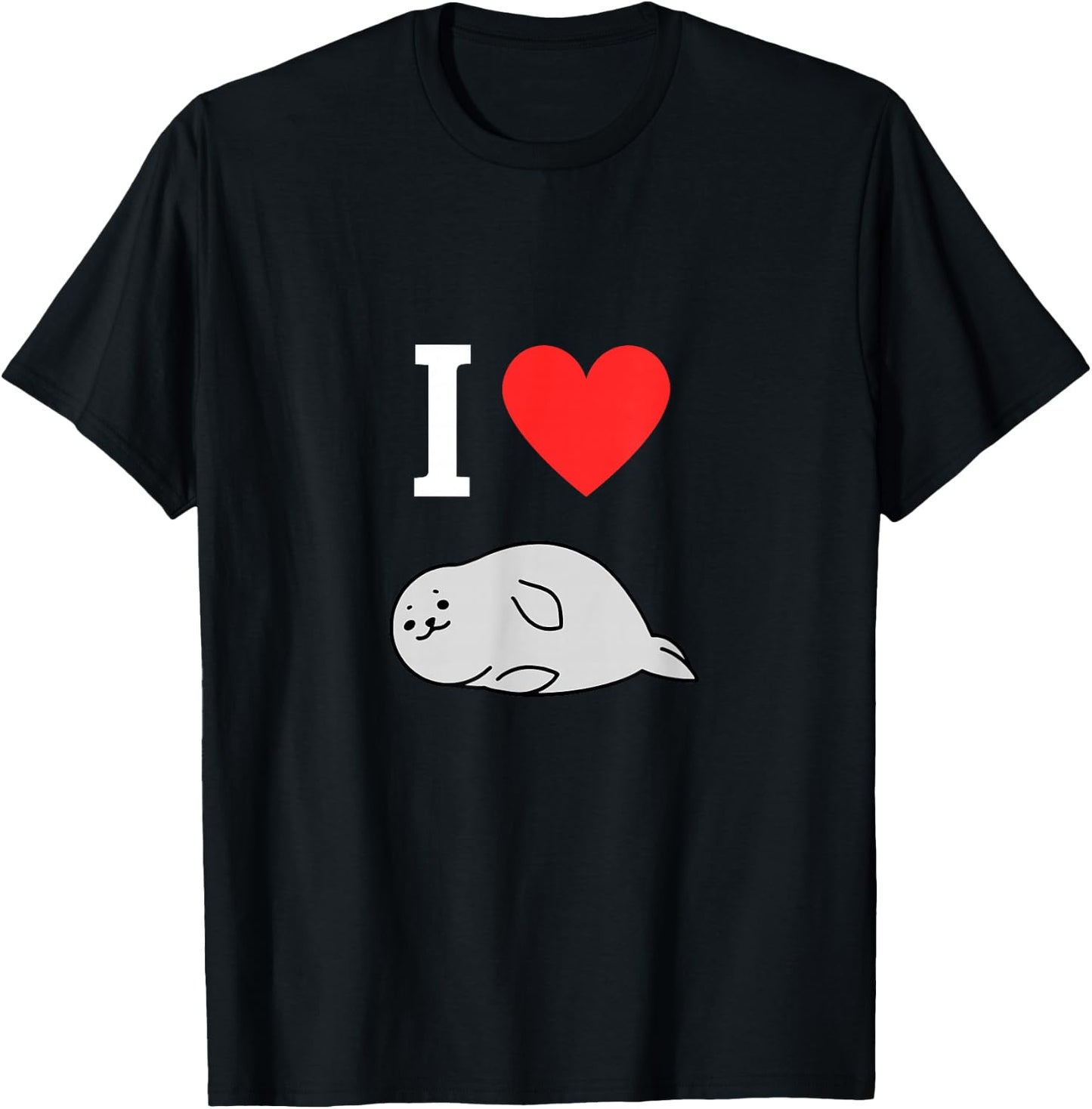 I Love Robben Cute Seal Seal Comic Kawaii Sea Style , black T-Shirt - T-Shirt | Black