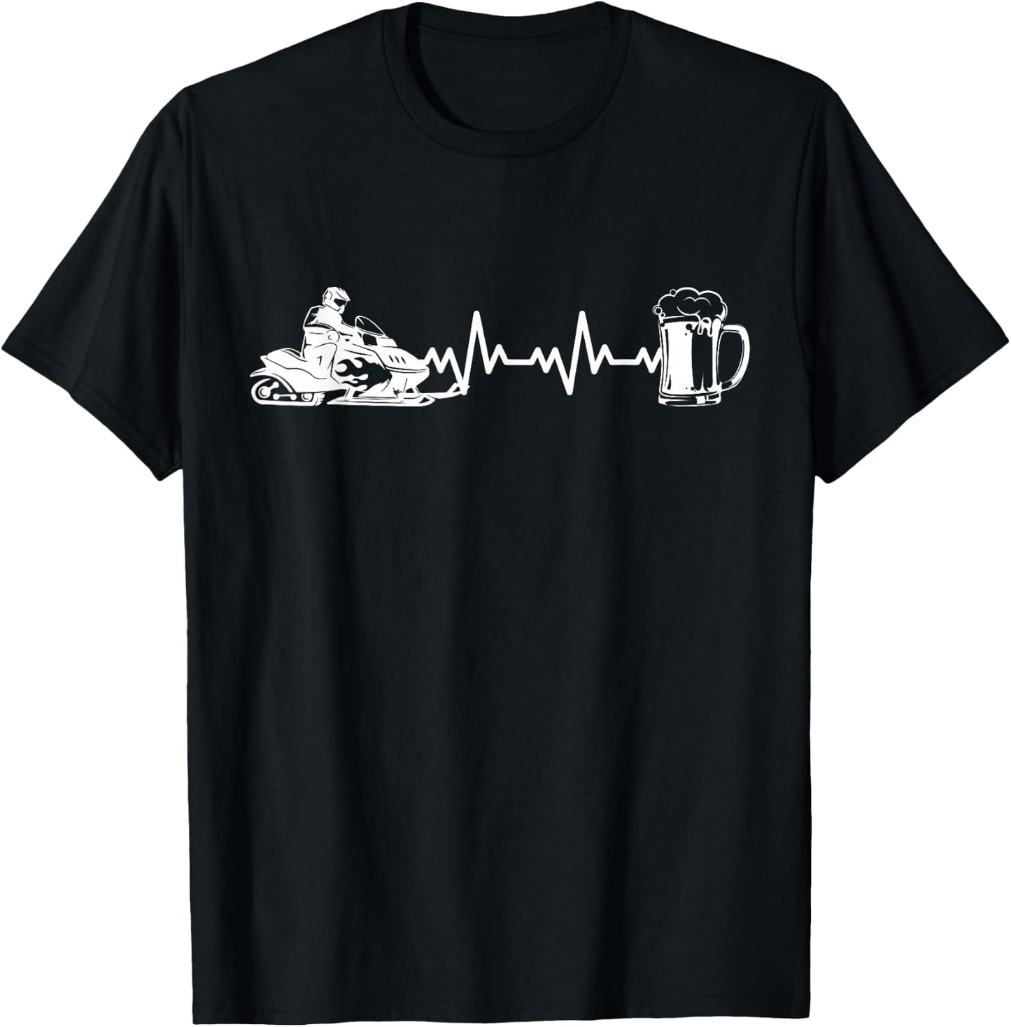 Snowmobil Snow Machine - Heartbeat EKG Snowmobiling T-Shirt - T-Shirt | Black