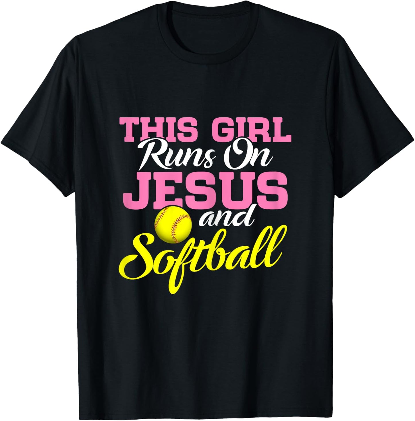 This Girl Runs On Jesus and Softball Women Christian T-Shirt - T-Shirt | Black