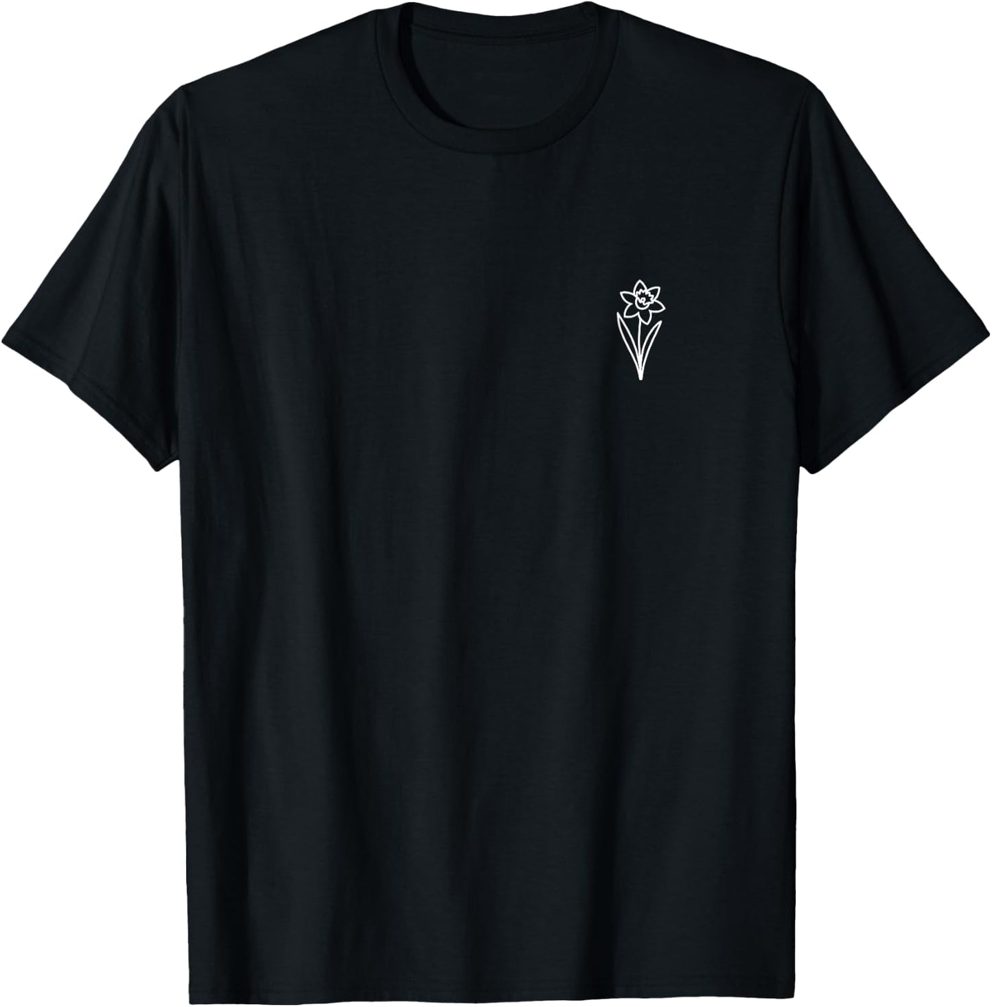 Daffodil Flower Minimalist Badge Patch Line Art T-Shirt - T-Shirt | Black