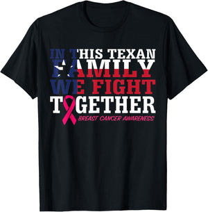 In This Texan Family We Fight Together Breast Cancer Ribbon T-Shirt - T-Shirt | Black