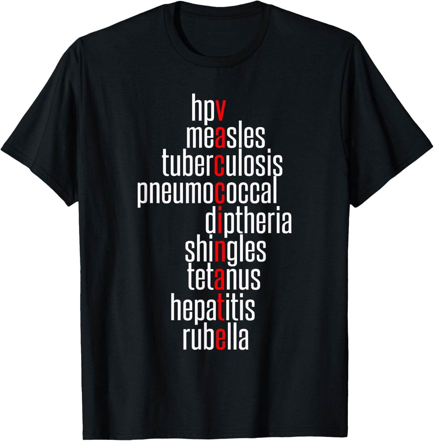Vaccinate - Immunization Awareness Month - Vaccinations List T-Shirt - T-Shirt | Black