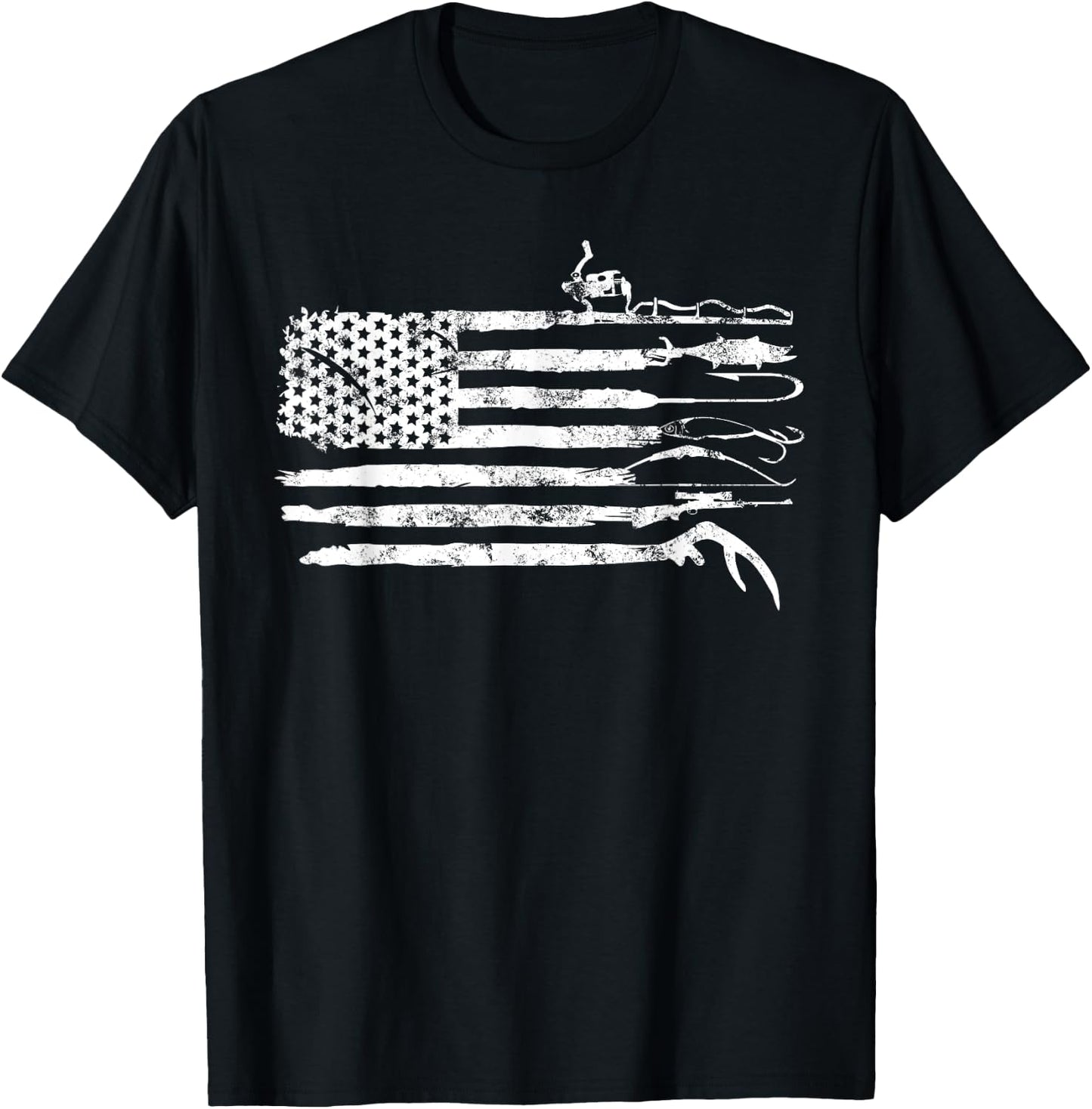Hunting Fishing American Flag Patriotic T-Shirt - T-Shirt | Black