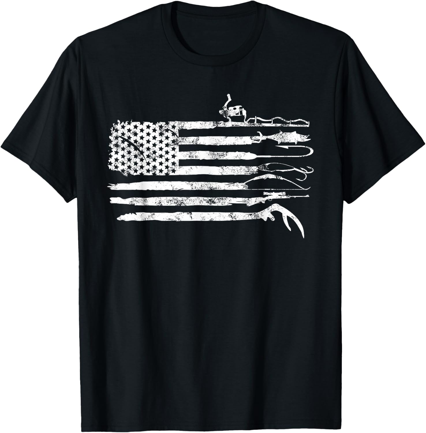 Hunting Fishing American Flag Patriotic T-Shirt - T-Shirt | Black
