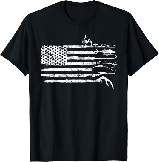 Hunting Fishing American Flag Patriotic T-Shirt - T-Shirt | Black