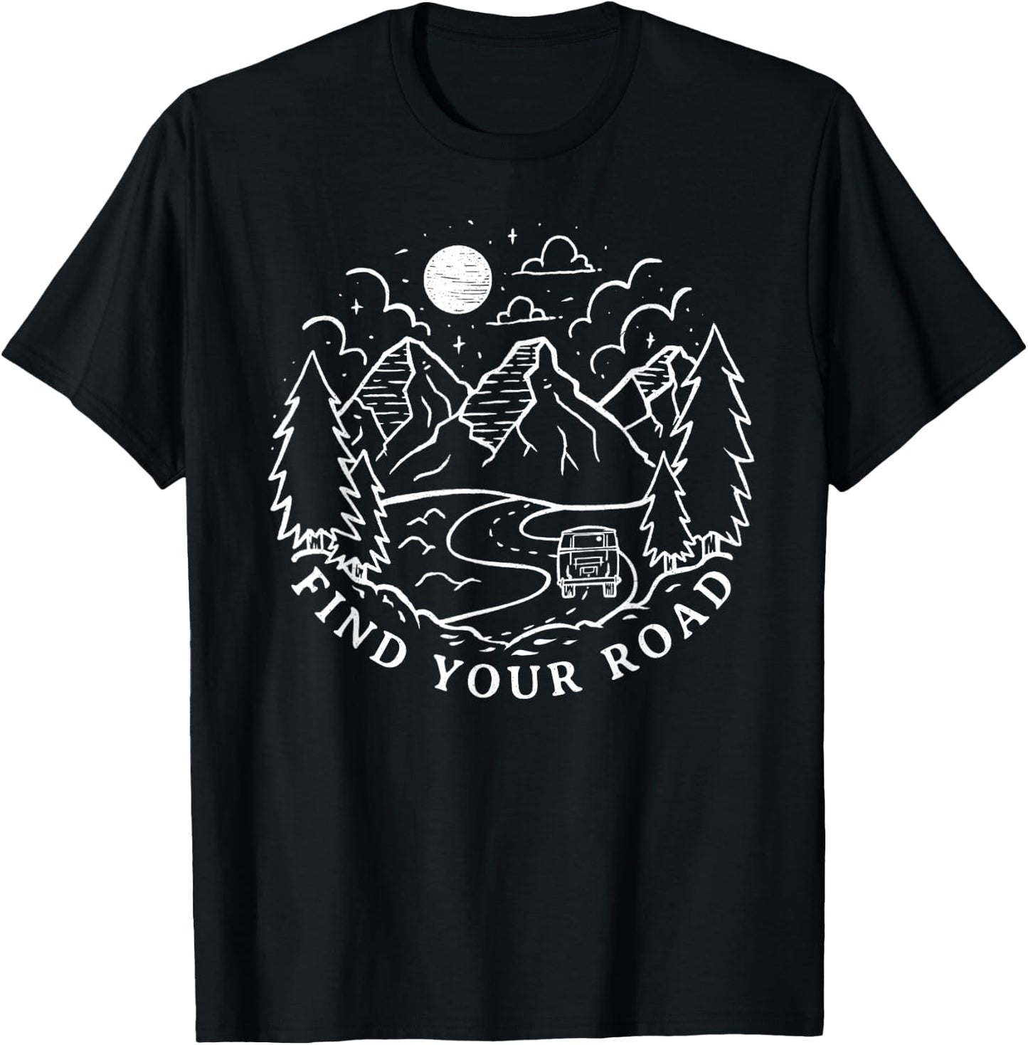 Vintage Retro Find Your Road Boho Peace Hippie Camping Gift T-Shirt - T-Shirt | Black