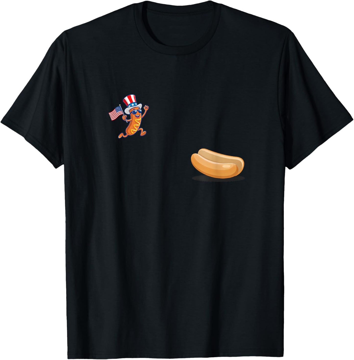 Freedom Dive Hotdog Funny Patriotic Hotdog Jumping Into Bun T-Shirt - T-Shirt | Black