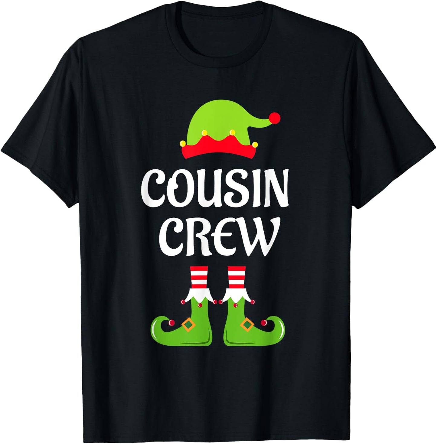 Cousin Crew Elf Christmas Funny Xmas Family Matching Pajamas T-Shirt - T-Shirt | Black