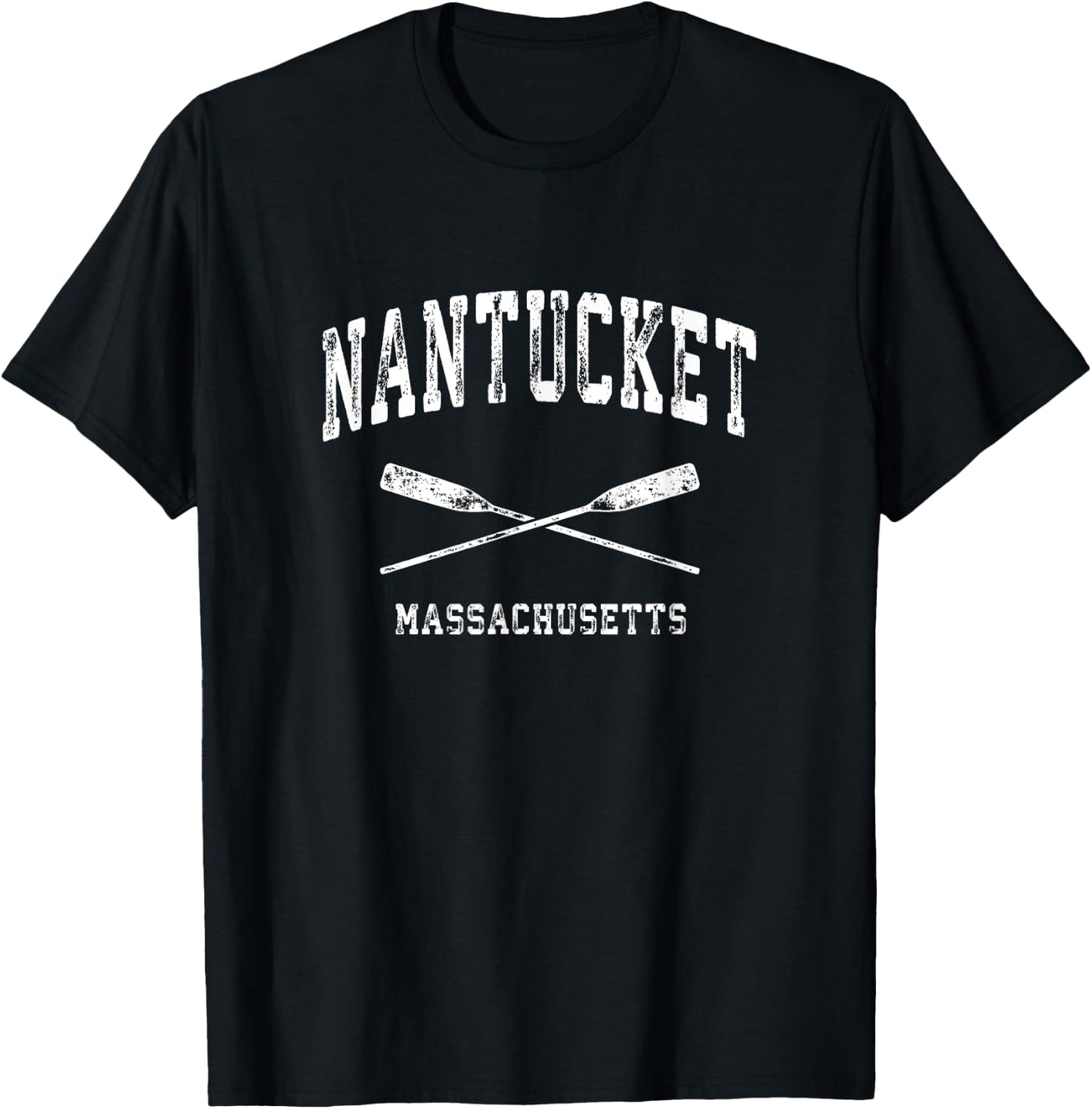 Nantucket Massachusetts Vintage Nautical Crossed Oars T-Shirt - T-Shirt | Black
