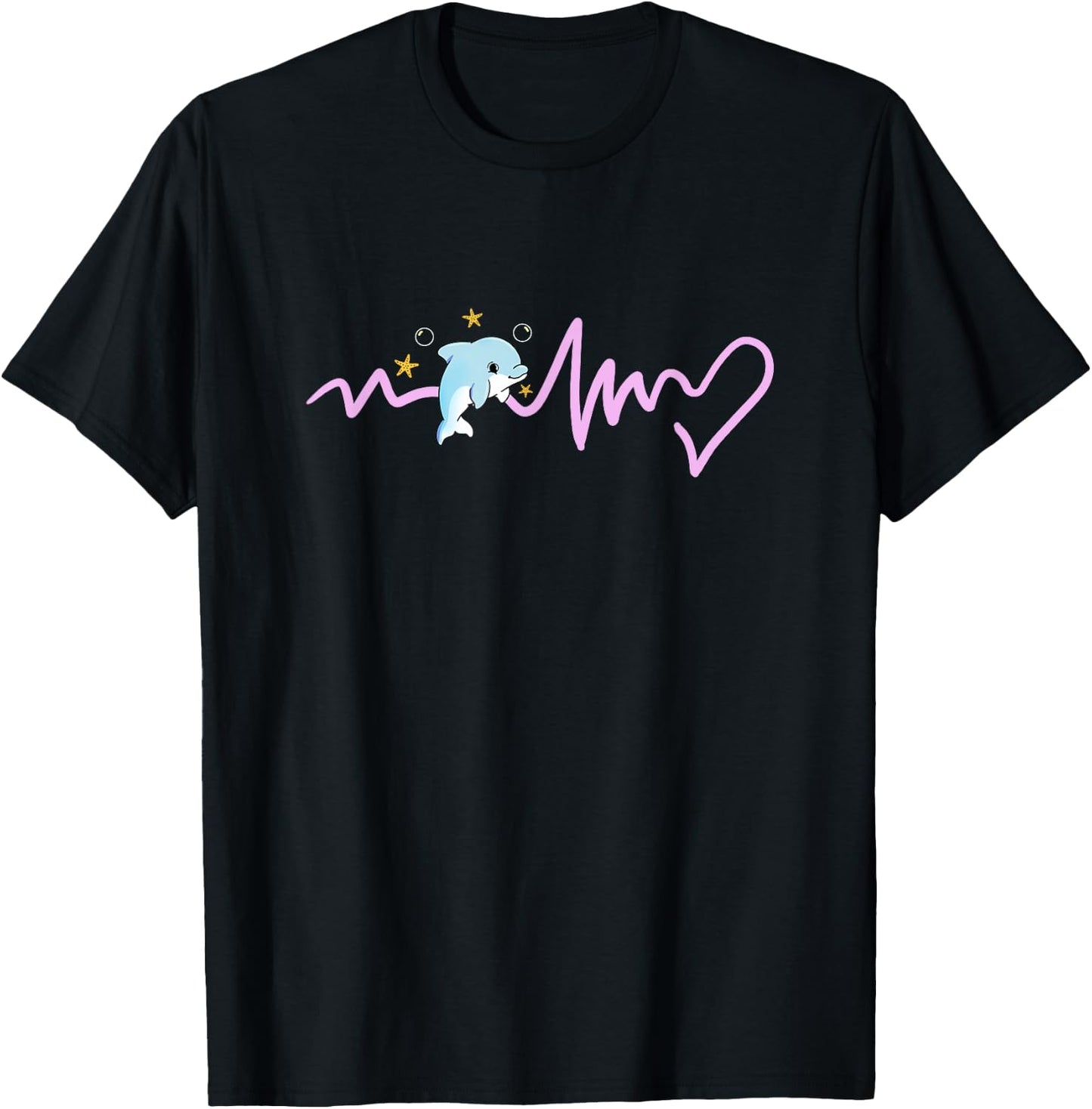 Kawaii Dolphin Heartbeat T-Shirt - T-Shirt | Black