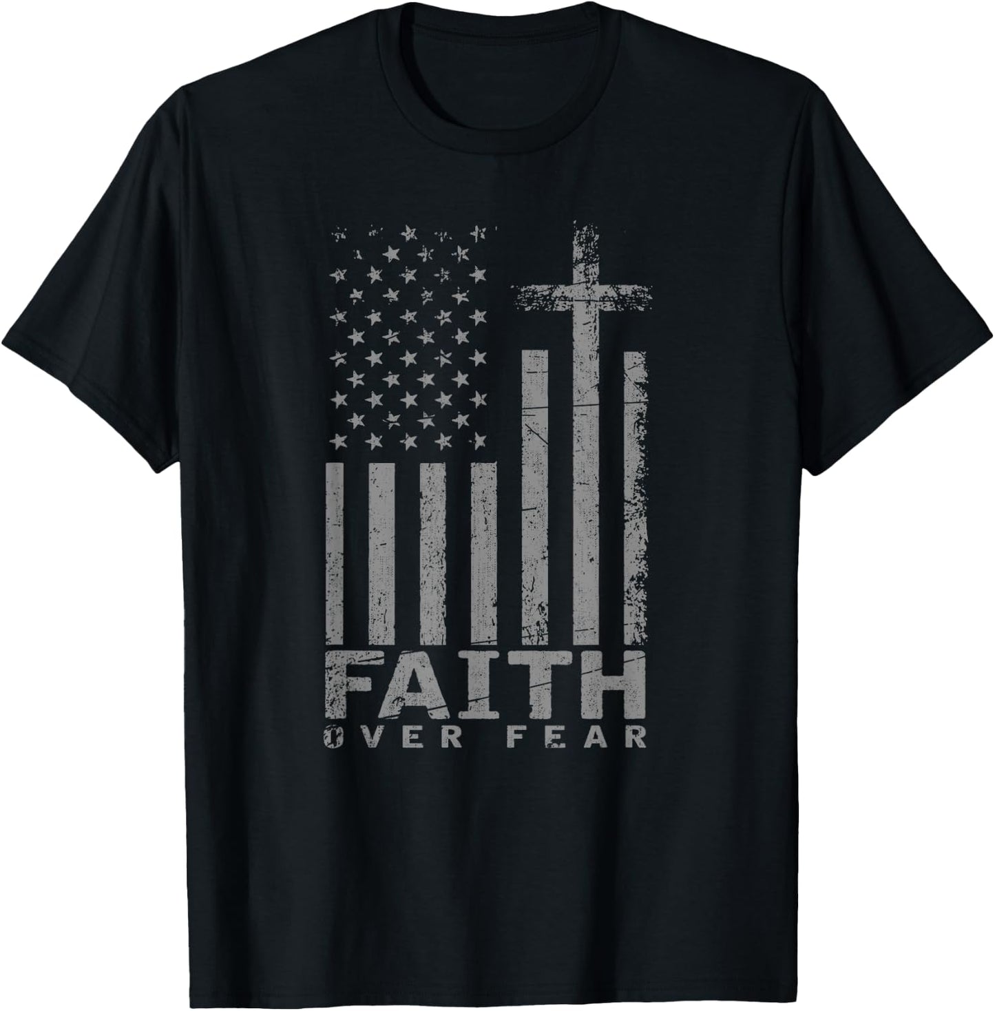 USA Flag Patriotic American Gift Faith Over Fear Prayer Women Girls Kids Men T-Shirt - T-Shirt | Black