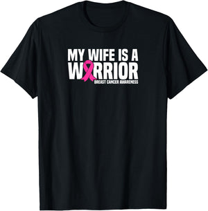 My Wife is a Warrior Pink Ribbon Breast Cancer Awareness T-Shirt - T-Shirt | Black
