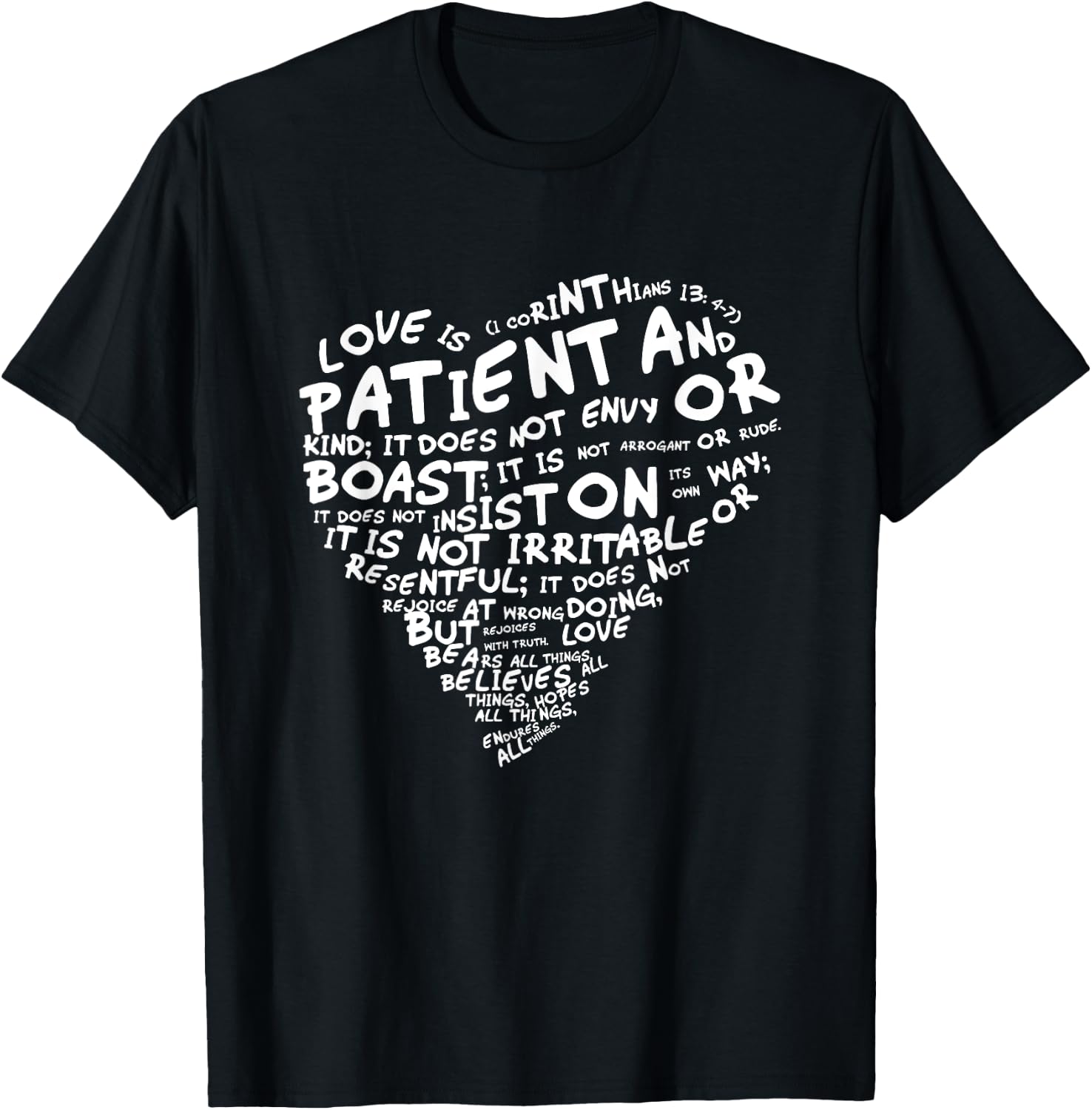 Love is Patient 1st Corinthians 13:4-7 White Heart T-Shirt - T-Shirt | Black