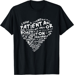 Love is Patient 1st Corinthians 13:4-7 White Heart T-Shirt - T-Shirt | Black