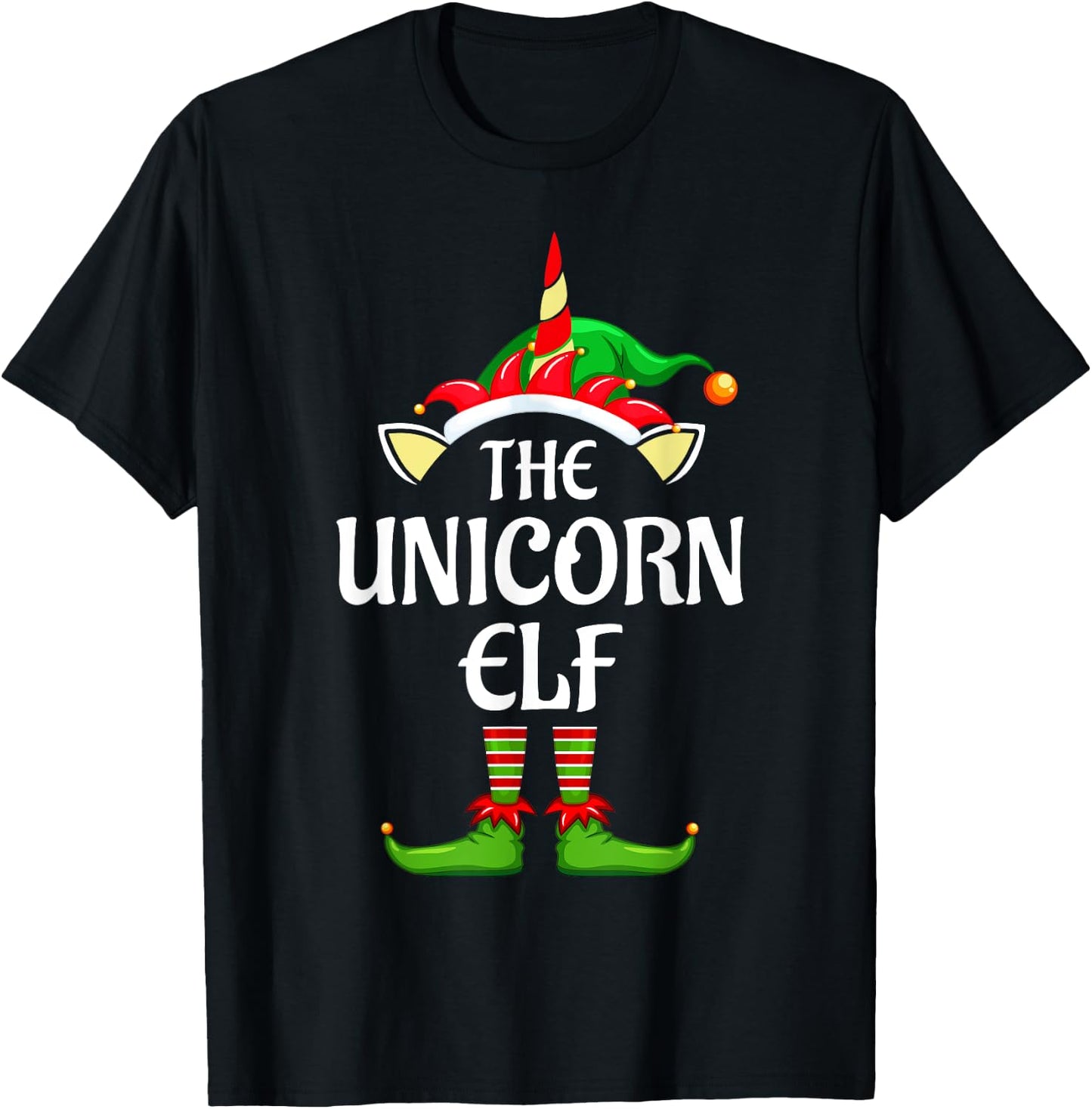 Unicorn Elf Matching Family Group Christmas Party Pyjamas T-Shirt - T-Shirt | Black