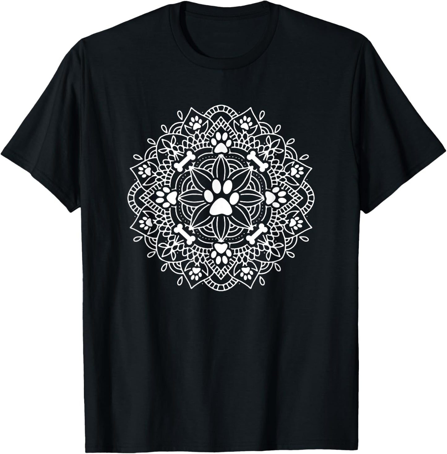 Dog Paw Print Bone Mandala - Dog Lover - Dog Mom Gift T-Shirt - T-Shirt | Black